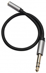 Cablu adaptator performant de la Jack 6 3mm tata la Jack 3 5mm mama dotat cu ranforsare dubla pentru rezistenta extinsa Gri inchis 