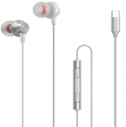 Casti albe cu microfon si sunet Dub Step bass compatibile cu conectorul Type-C