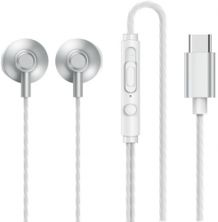 Casti cu microfon conector Type-C sunet profund de bass si aspect metalic argintiu 