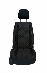 Set huse scaune auto compatibile Iveco Daily 2015- 2+1 piele ecologica cu textil negru cusatura neagra 