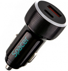 Aliemtator auto SPACER Quick Charge 17W 3.1A max putere totala 17W LED ambiental 1 x USB si 1 x USB Type-C pentru bricheta auto Negru 
