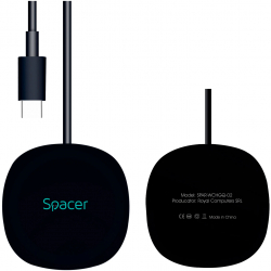Alimentator wireless Spacer Quick Charge 15W Qi conector Type-C rol de stand prin prindere magnetica Negru 