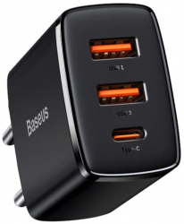 Incarcator Retea Baseus Quick Charger 2 X Usb 1 X Usb-c 30w Power Delivery 3a Negru - Ccxj-e01 
