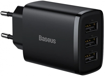 Incarcator retea Compact Baseus 3x USB-A 17W Negru 