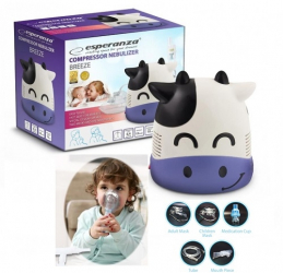 Aparat de aerosoli nebulizator cu aspect de vacuta pentru copii si pentru adulti cu compresor kit complet de accesorii inclus 