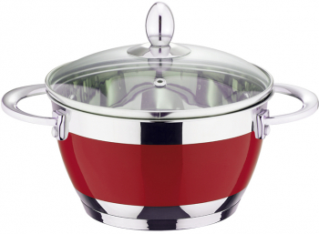 Oala cu Capac Material Inox Capac din Sticla Securizata Diametru 24 cm Argintiu/Rosu 