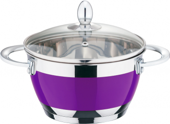 Oala cu Capac Material Inox Capac din Sticla Securizata Diametru 24 cm Argintiu/Mov 