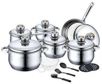 Set de Oale si Cratite cu inductie 18 piese Material Otel inoxidabil Capac termostatic Ustensile gatit incluse Argintiu 
