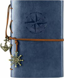 Blocnotes A6 Vintage Design cu Piele Ecologica 6 Inele de Prindere 80 file/160 pagini veline detasabile Dark Blue