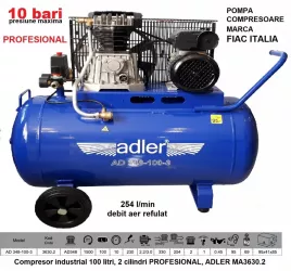Compresor industrial 100 litri 2 cilindri PROFESIONAL ADLER MA3630.2