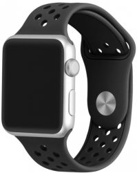 Curea iUni compatibila cu Apple Watch 1/2/3/4/5/6/7 38mm Silicon Sport Black 