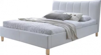 Pat San tapitat cu piele ecologica alb fara saltea 160cm x 200cm 