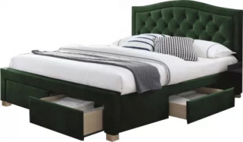 Pat tapitat Elec Velvet verde 160x200cm cu saltea inclusa 
