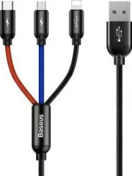 Cablu de Date si Incarcare Ultrarezistent Baseus 3 in 1 USB la Type-C iPhone Lightning si MicroUSB 