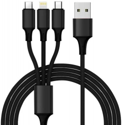Cablu 3 in 1 lungime 115 cm - culoare Negru Micro USB - Type C-Iphone 