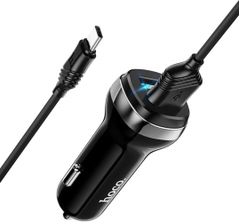 Incarcator Auto 2xUSB 12W 2.4A + Cablu Type-C 1m - Hoco Z40 Superior - Negru 