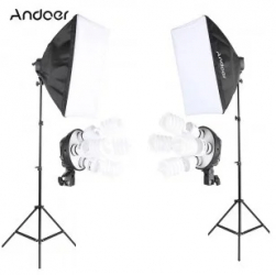 Kit de 2 softboxuri soclu de 4 becuri 2 trepiezi reglabili 200 cm 8 becuri de 85W 
