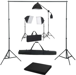 Kit foto studio 3 lumini softbox suport fundal 2x3m 3x bec 150W panza fundal negru 2x3m macara + geanta transport 