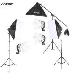 Kit studio 3 softboxur 12 becuri 40w macara si accesorii incluse Negru 