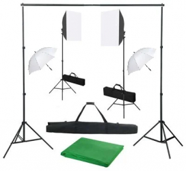 Kit studio foto 2 lumini softbox 2 umbrele suport fundal 2x3m 4x bec 45W + genti de transport