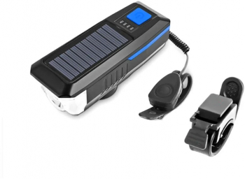 Lampa solara LED bicicleta - buton albastru incarcare solara 