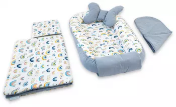 Set 5 piese Baby Nest din Bumbac model gri curcubeu unisex 