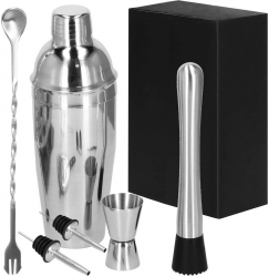 Set preparare bauturi Shaker 750 ml 6 elemente argintiu 