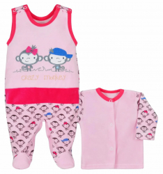 Compleu 2 piese salopeta si bluza pentru fete Koala Malpki 05-381R-56 cm-6872 Roz 