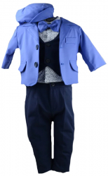 Costum botez 6 piese pentru baieti Mini Junior 03-COS-3-6-luni Albastru 