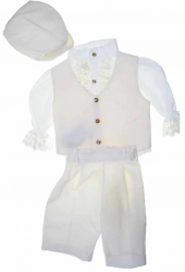 Costum botez din 4 piese pentru baieti Duomar 20623-6 Crem 
