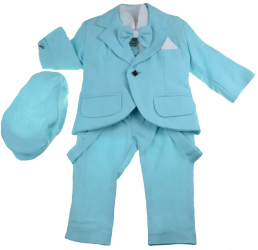 Costum de botez 6 piese pentru baieti Mini Junior CEB-43-3-6-luni Turcoaz 