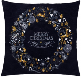 Fata de perna decorativa Merry Christmas 40 x 40 cm cu fermoar poliester negru 