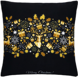 Fata de perna decorativa model reni si cadouri 40 x 40 cm cu fermoar poliester negru 