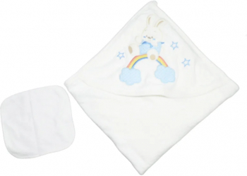 Set 2 piese prosop cu gluga 90 x 100 si batista Mini Junior BBY-23 Alb 