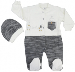 Set 2 piese salopeta cu maneca lunga si caciula pentru baieti Bebelinna 1262-56 Multicolor 