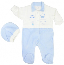 Set 2 piese salopeta cu maneca lunga si caciula pentru baieti Bebelinna 1292-1-56 Albastru 
