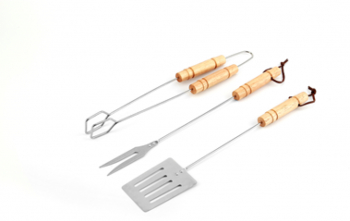 Set 3 accesorii pentru gratar din otel maner lemn 