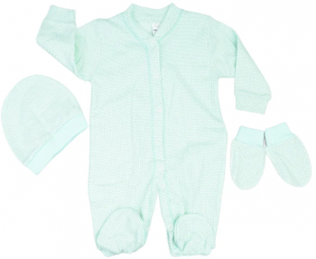 Set 3 piese salopeta cu maneca lunga caciula si manusi pentru baieti Minipety 0068-1 Turcoaz 