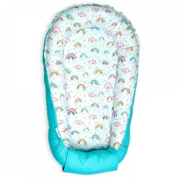 Baby Nest din Bumbac model curcubeu cu turcoaz 