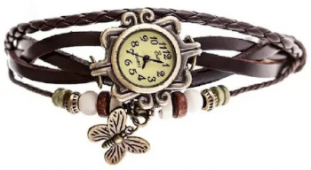 Ceas dama Retro mecanism Quartz curea din piele ecologica - Maro 