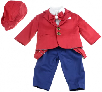 Costum de botez pentru baieti 6 piese Mini Junior CEB-24-0-3-luni Rosu 