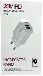 Incarcator retea USB/USB-C Quick Charge 3.0 Power Delivery 25W 2 porturi USB-A si un PD USB Tyoe C Alb 