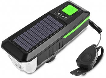 Lampa solara LED bicicleta - cu buton verde si incarcare la soare Verde 