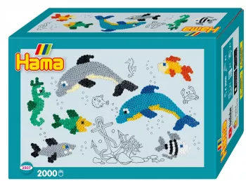 Margele de calcat HAMA MIDI DELFINUL - 2000 margele + 1 plansete de lucru impachetat in cutie 
