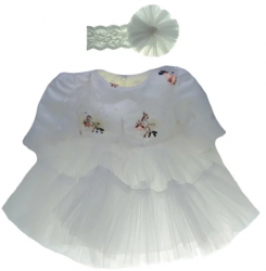Set 2 piese rochie si bentita pentru fete Mini Junior 300-62A-3-luni-62-cm Alb 