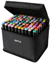 Set 36 markere multicolore 2 capete subtire si gros cu geanta de depozitare dedicata 