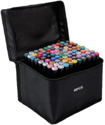 Set 48 markere multicolore 2 capete subtire si gros cu geanta de depozitare dedicata 