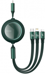 Cablu de date Baseus Bright Mirror 3 in 1 Retractabil Type-C la MicroUSB+Lightning+Type-C 100W 1.2m Green 