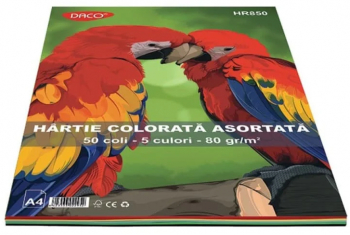 Hartie Colorata A4 50coli 5culori Daco 80g/mp HR850 
