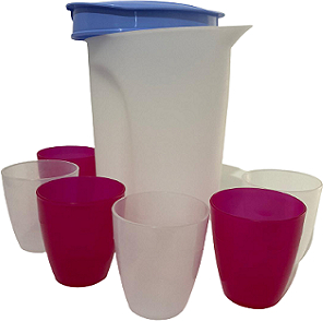 Set carafa si 6 pahare de plastic albastru 